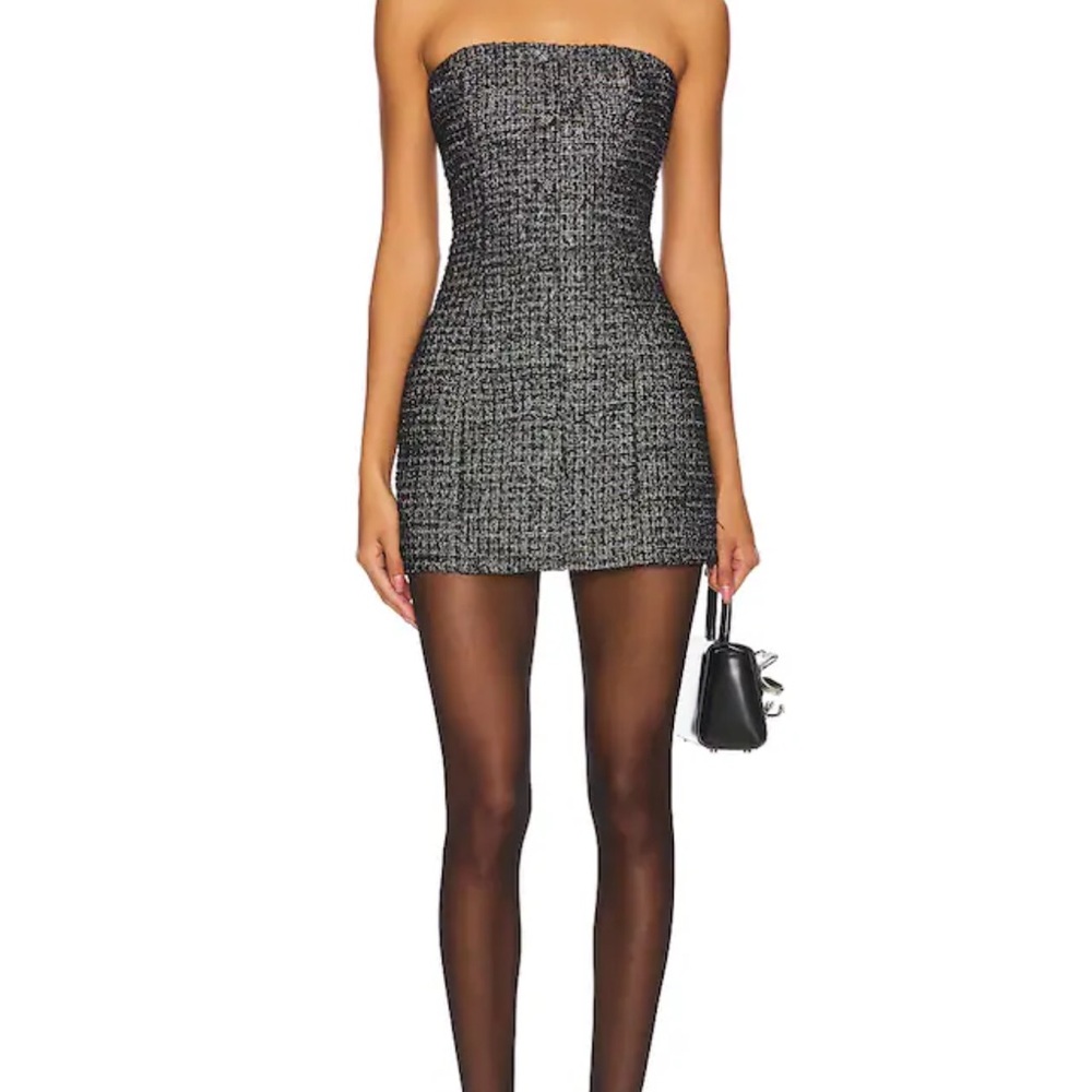 Strapless Tweed Mini Dress in Black and White